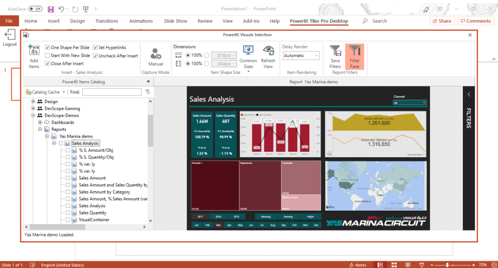Inserting a report in PowerBI Tiles Pro